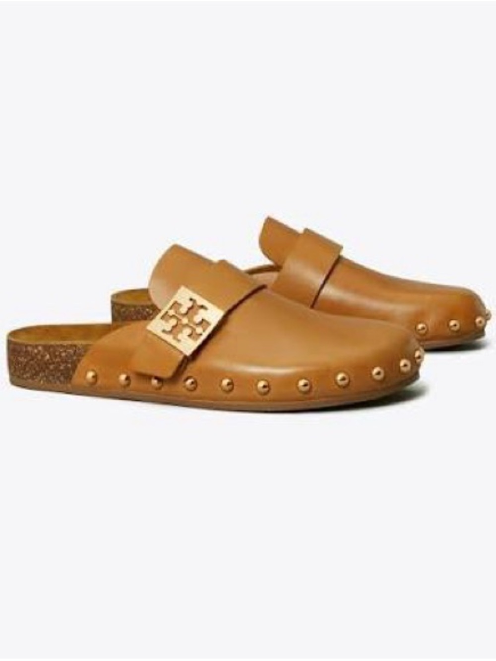 Tory Burch Caramel Corn/Gold Mellow Studded Leather Mule - size 7 - VGUC